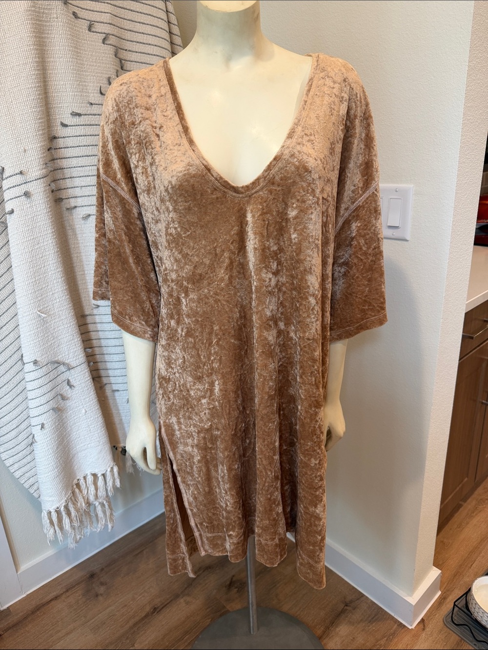 We The Free Velvet V-Neck Tunic Top - Gold